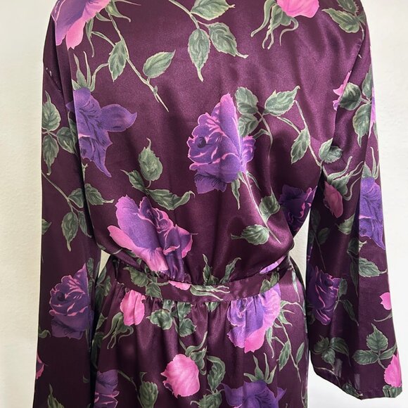 Morgan Taylor Intimates Short Kimono Wrap Robe Womens S/M Purple Floral Satin - Picture 7 of 7